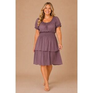 NWT Jo West Cottage Core Tiered Dress in‎ Chocolate Mauve - XXL